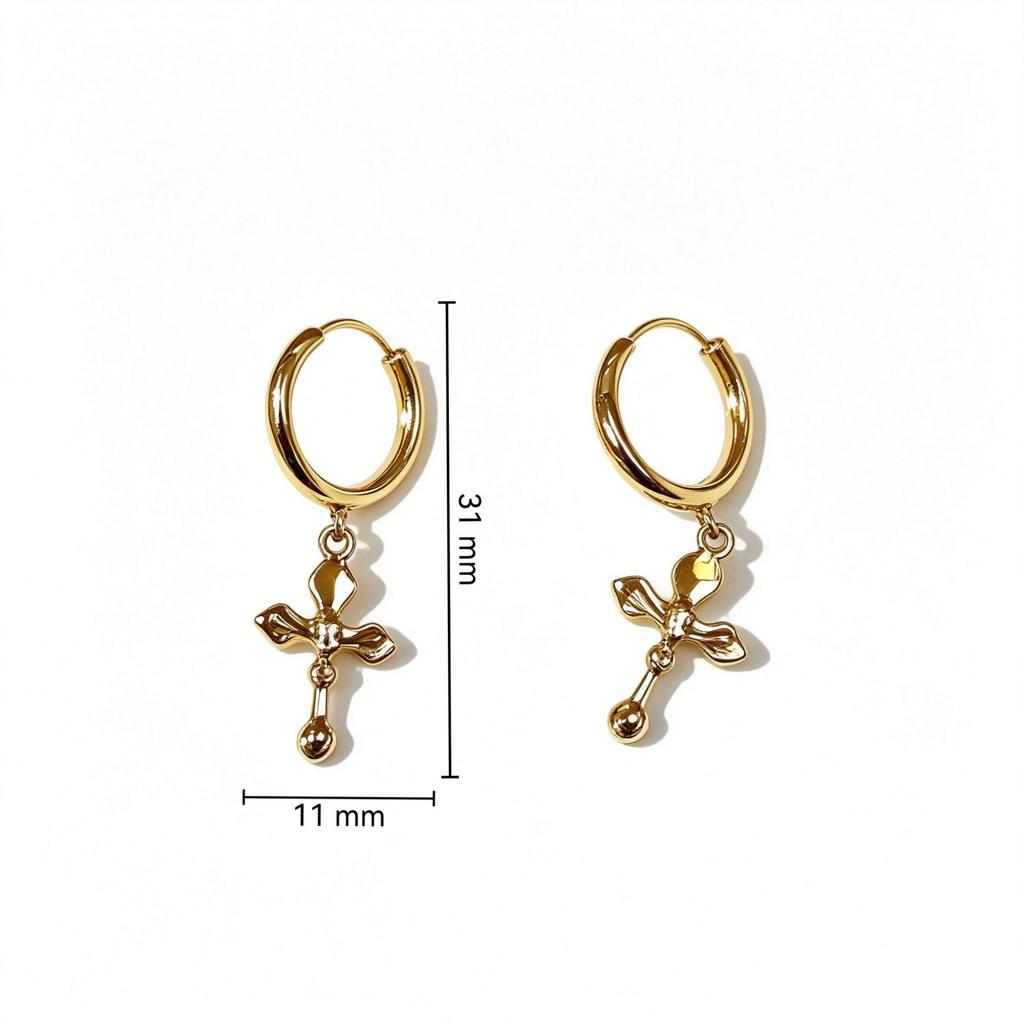 Gold-Tone Stainless Steel Cross Pendant Earrings - European & American High-End Fashion Jewelry