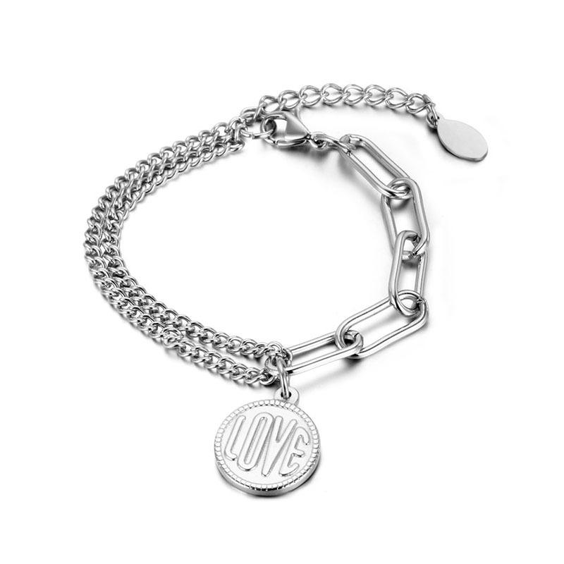 

Браслет из титановой стали для мужчин, браслет двойной личности, европейско-американский стиль, женский браслет с монетами и любовью 21cm