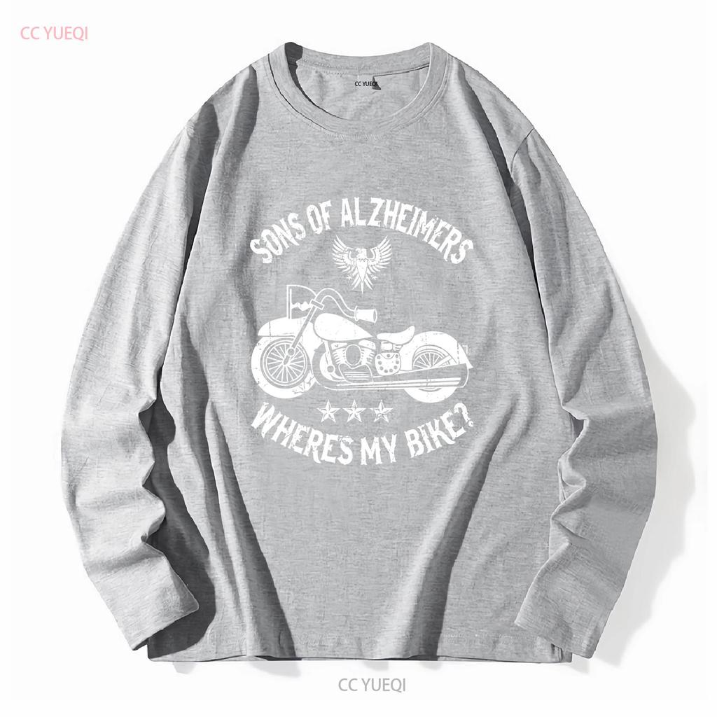 Biker Sons Alzheimers Wo ist mein Motorrad T-Shirt lang- oder kurzärmlig Vintage gewaschene Streetwear Stretch-Top für den Alltag