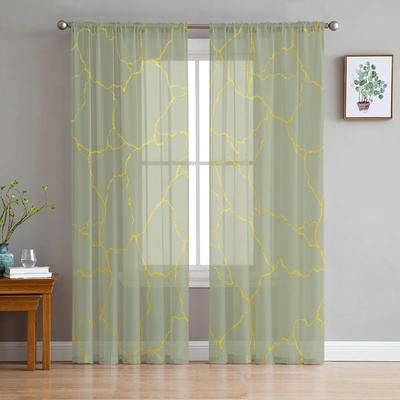 Cortinas de Tule Texturizado Verde Sálvia com Linhas Geométricas para Sala de Estar, Cozinha, Decoração de Natal, Cortinas Voil Transparentes