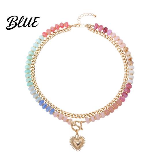 Colorful Bead Necklace Beaded Layered Women Heart Pendant Choker Lead-free