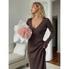 Women's New Solid Color Long Sleeve V-neck Slim Bodycon Knitted Maxi Dress Trendy Elegant Fashion Dresses