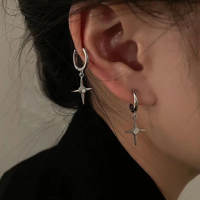

Retro Personality Zircon Cross Drop Dangle Earrings for Women Charm Four-pointed Star Hip Hop Rock Hoop Earrings Punk Jewelry