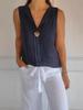 2026 New Women's Cotton Linen Sleeveless Casual Top with Faux Cardigan Collar