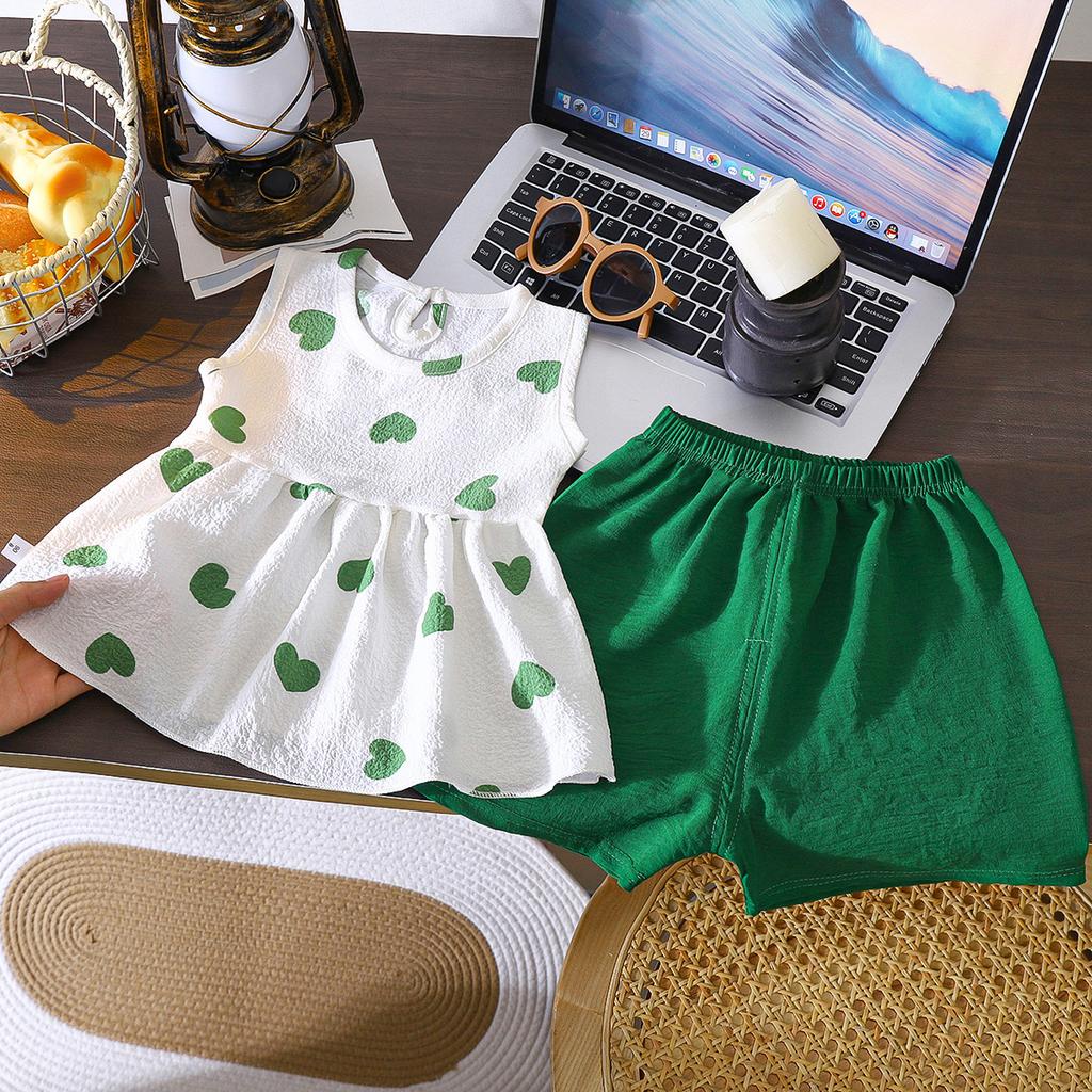 Wind Girls Short-sleeved Suit Summer New Children's Clothing Wholesale Girls and Toddlers Butterfly Print Shirt Two-piece Set