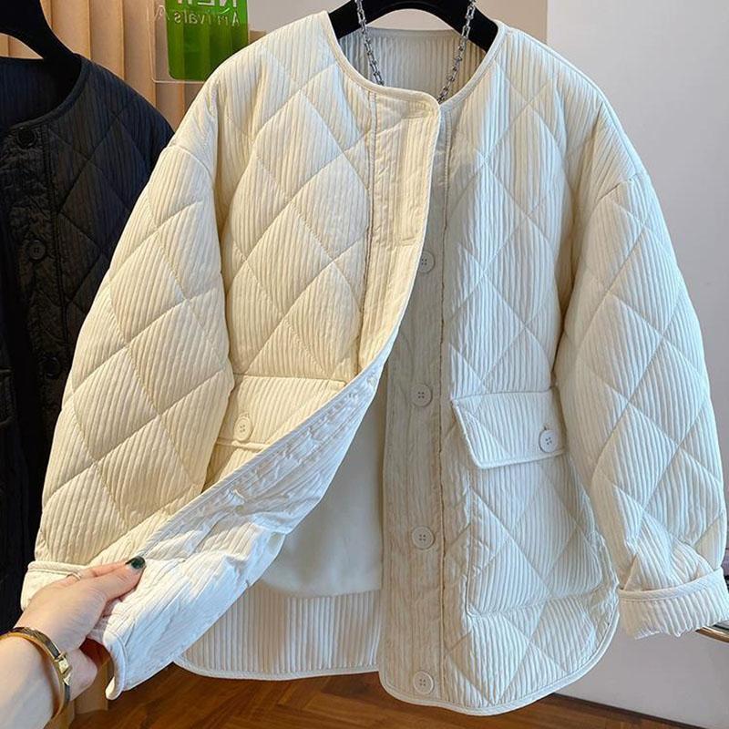 

Пальто женское свободного кроя, повседневное, без воротника, с круглым вырезом, утолщенное, повседневное, оверсайз, двухслойная куртка-ветровка M белый