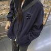 Navy Blue Hooded Cardigan Zipper Sweater for Women - Perfect for Early Autumn and Winter