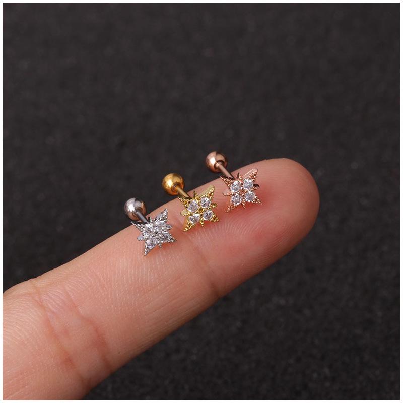 Stainless Steel Zircon Flower Ear Piercing Studs