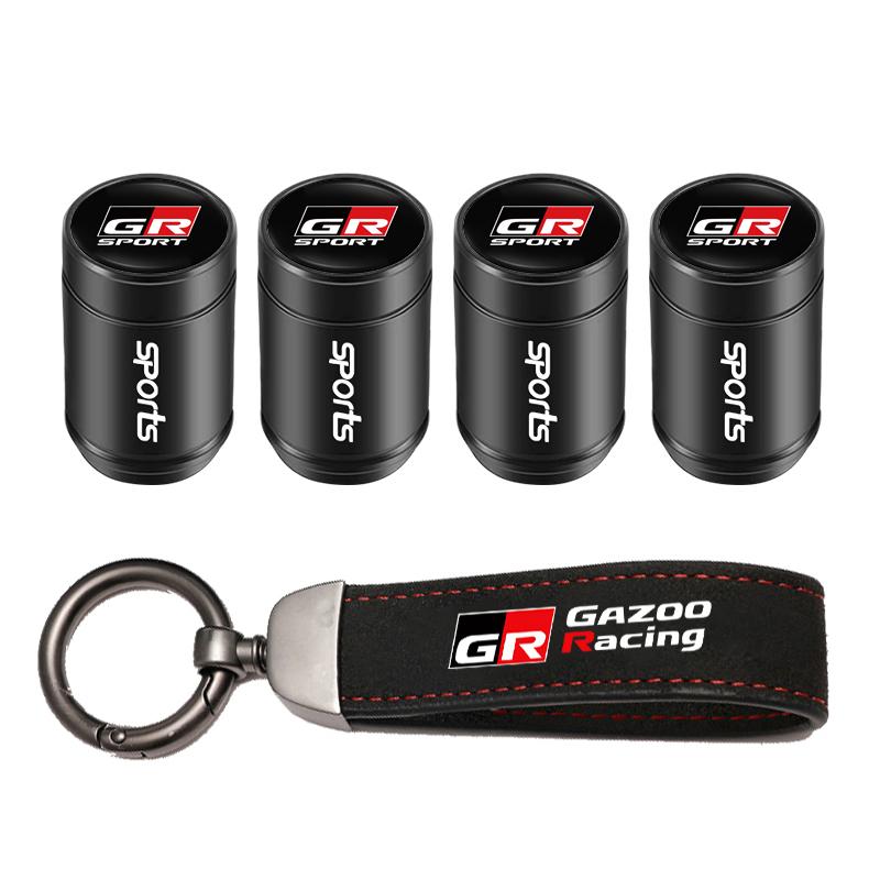 Car Tire Wheel Valve Caps Cover Suede Car Key Chain Ring Keychain For Toyota GR Corolla Yaris Aygo Prius CHR Camry Auris Avensis