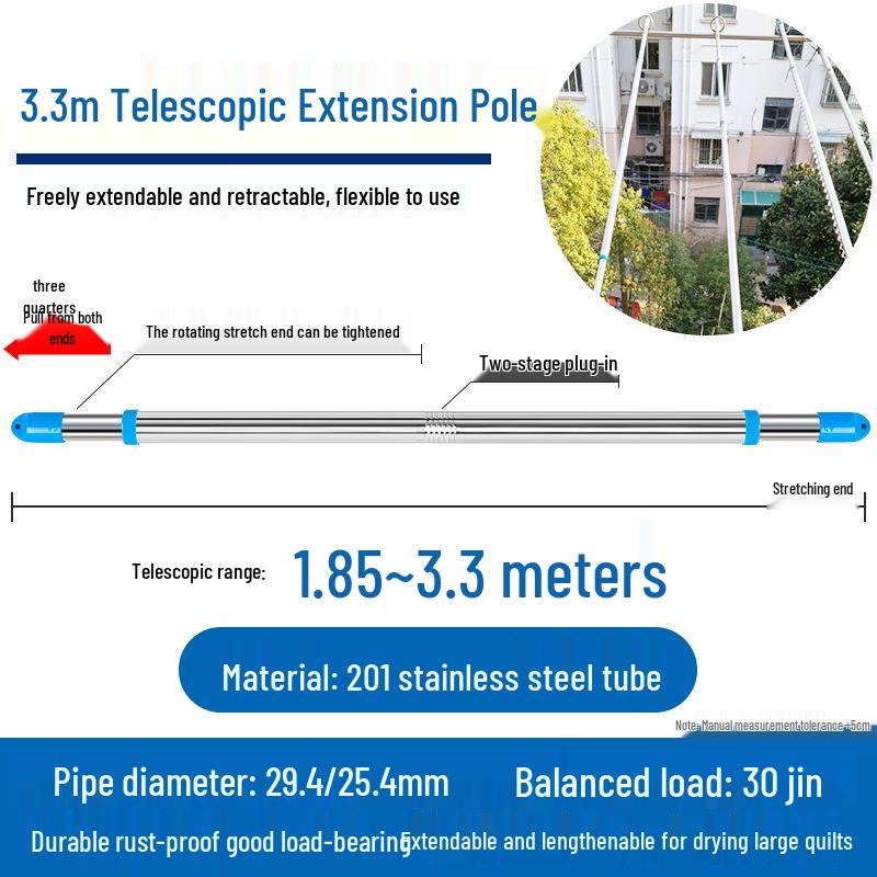 Stainless Steel Telescopic No-Drill Clothes Drying Rod for Balcony and Outdoor Use