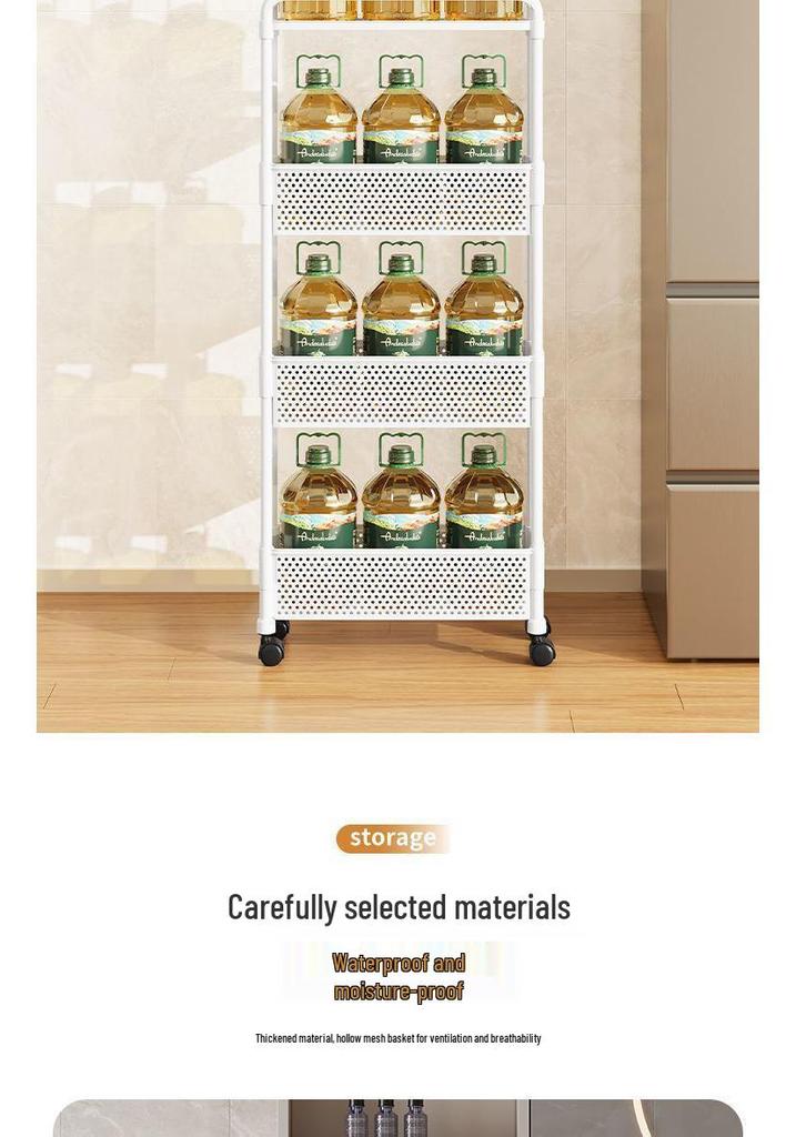 Multi-Layer Narrow Trolley Storage Rack with Wheels for Kitchen or Bathroom