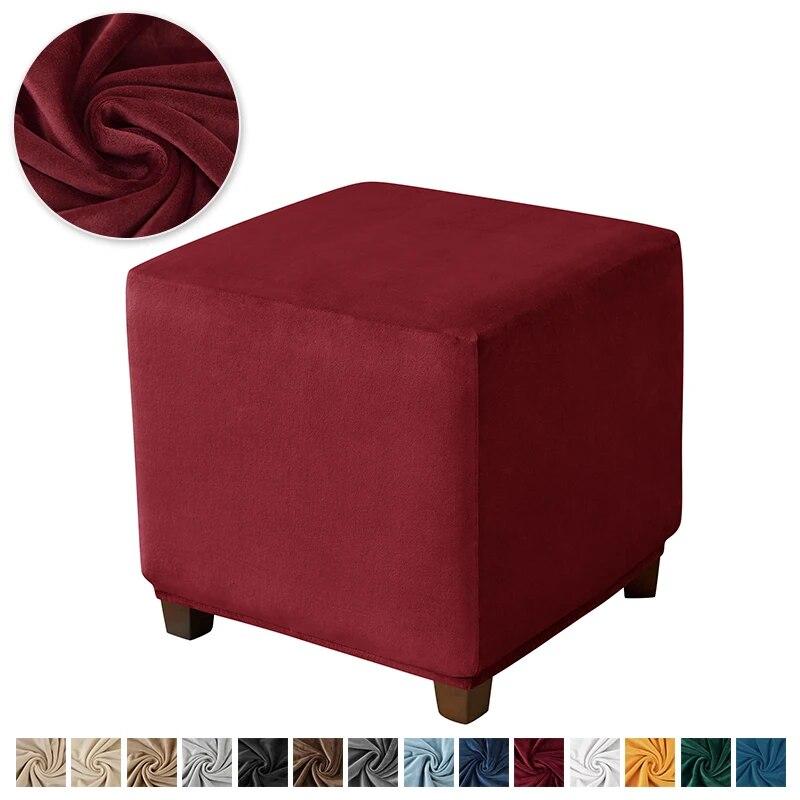 Velvet Square Ottoman Cover Soft Elastic Footrest Stool Slipcover Furniture Protector for Living Room