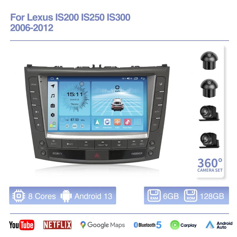 Android13 For Lexus IS200 IS250 IS300 IS300C 2006-2012 Car Multimedia Player GPS Navigation 8Core 8+128G Carplay 4G DVD DSP WIFI
