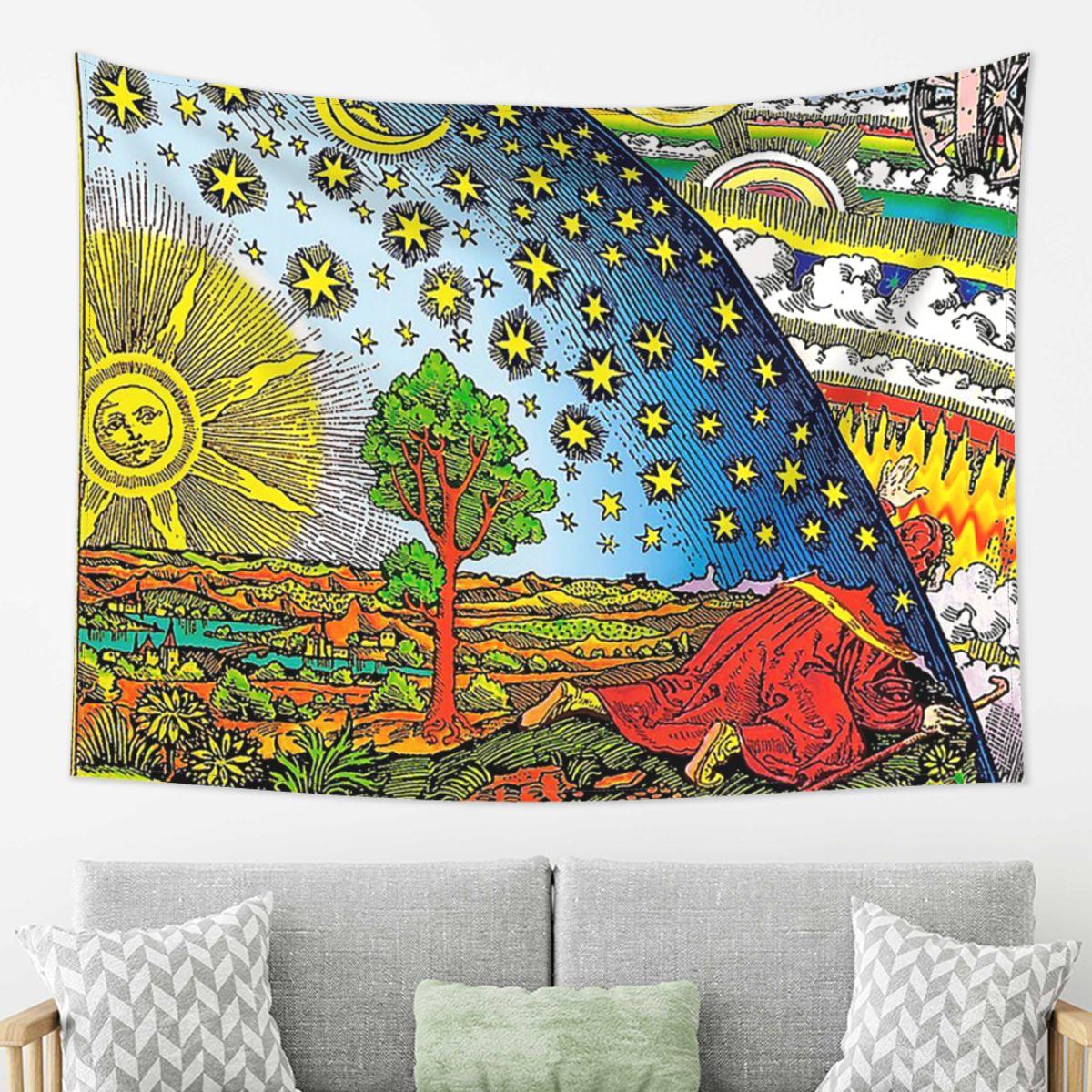 

Flammarion Engraving In Color Tapestry Decor Art Aesthetic Tapestries for Living Room Bedroom Home Wall Cloth Wall Hanging 74x94cm(29x37in)