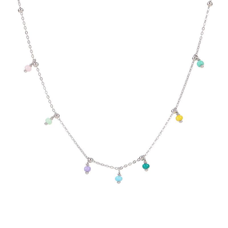 Cui Yan S925 Sterling Silver Rainbow Beaded Necklace - Korean Dongdaemun Style Choker for Women, New Summer Fashion.