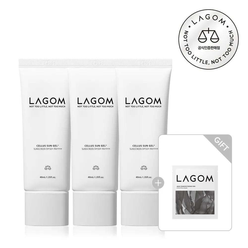 [SET] Sun Gel Plus 40mL x3 (+Free Gift: Aqua Seaweed Essence Pads (2-pack) x1)
