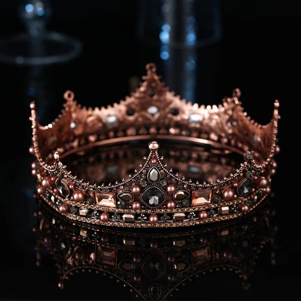 Rhinestone Bridal Tiara Crown Round Shape Wedding Hair Jewelry Vintage Baroque Crown  Costume Party