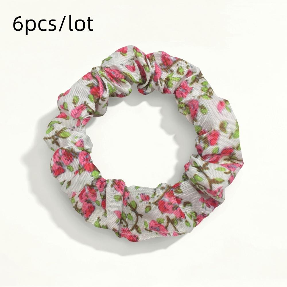 6pcs/lot Scrunchies for Hair Elastic Scrunchy Women Small Chiffon Floral Fabric Fashion Cute Daisy Garden Vocation