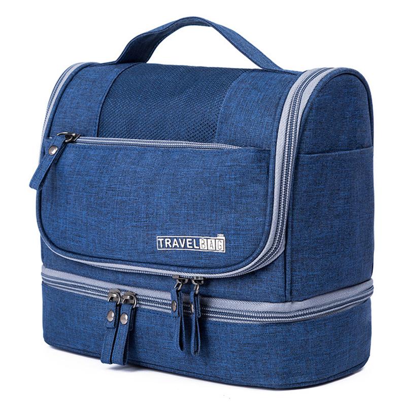 

Large Capacity Toiletry Bag Dry Wet Separable Oxford Cloth Travel Hanging Wash Bag Navy Blue