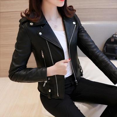 Spring and Autumn Korean Version of Women's PU Leather Jacket Women's Short Slim-fit Small Jacket Motorcycle Jacket Leather Jacket