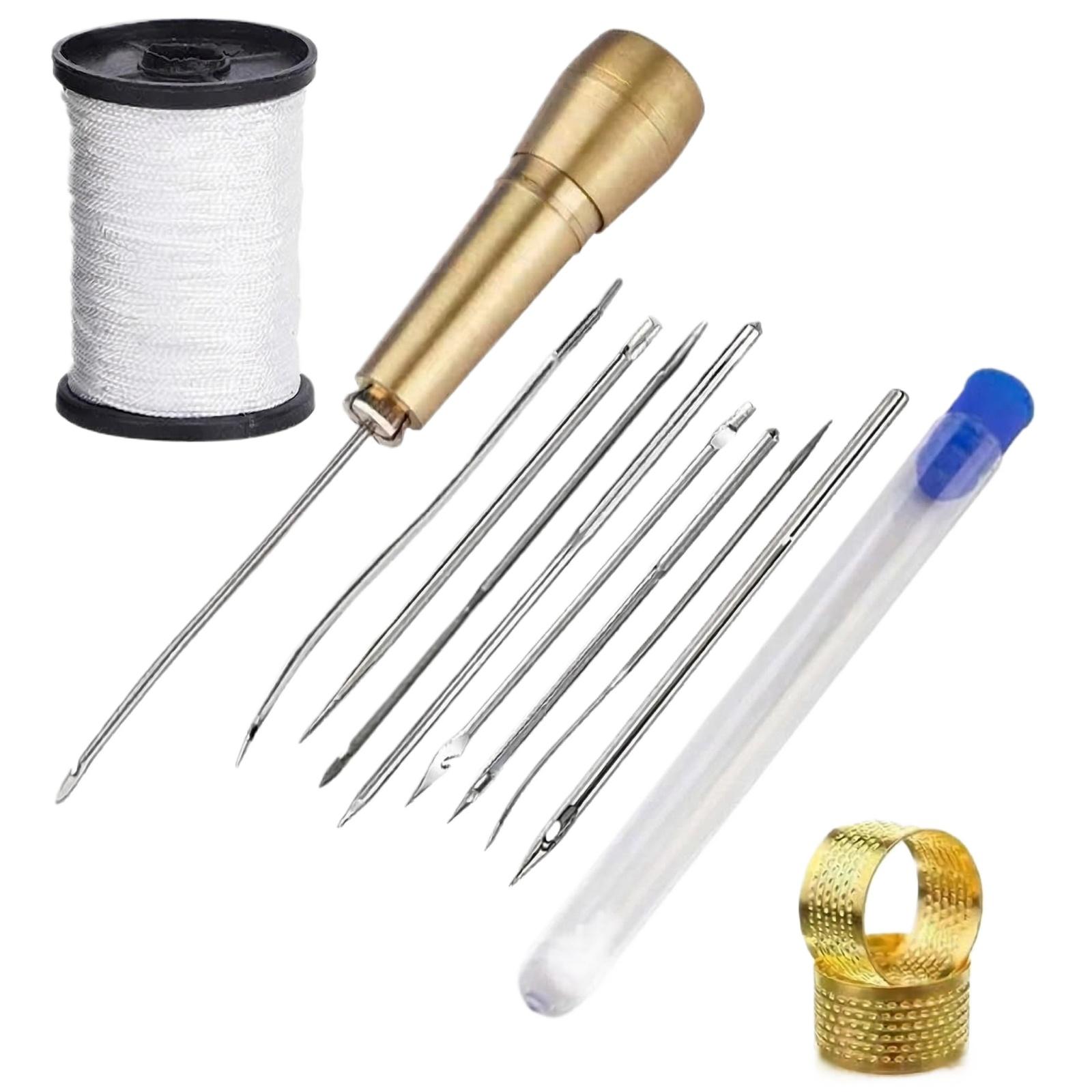 

9 Steel Needles + Diy Canvas Leather Sewing Tapered Needles + Nylon Thread - For Handmade Leather Sewing Supplies One Size белый