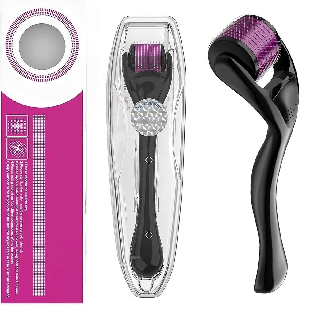 Derma Roller Croissance Cheveux Hommes et Femmes, Rouleau de Micro-Needling en Titane 540 pour Croissance Cheveux, Rouleau Barbe pour Soin de la Peau et Croissance de la Barbe