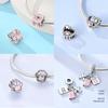 New 925 Silver Charms Beads Love Heart Pink Original Charm Pendant Fit Charm Bracelets DIY Jewelry Birthday Gift