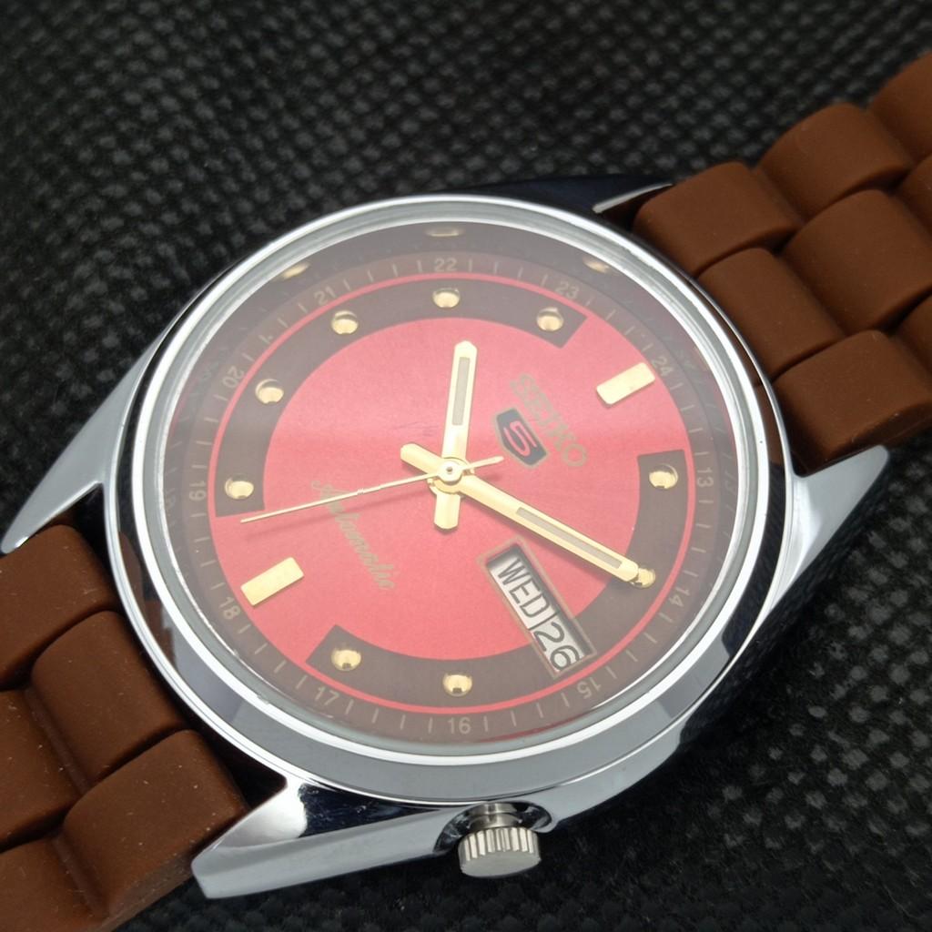 REFURBISHED VINTAGE SEIKO 5 AUTOMATIC JAPAN MENS D/D RED WATCH 593a-a311241-2