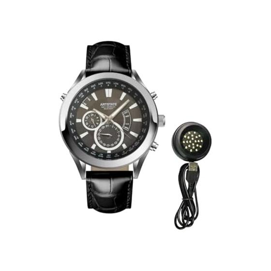 [ARTSTATE AS3090] Men s solar radio clock, waterproof 50M, with solar watch charger (leather strap)