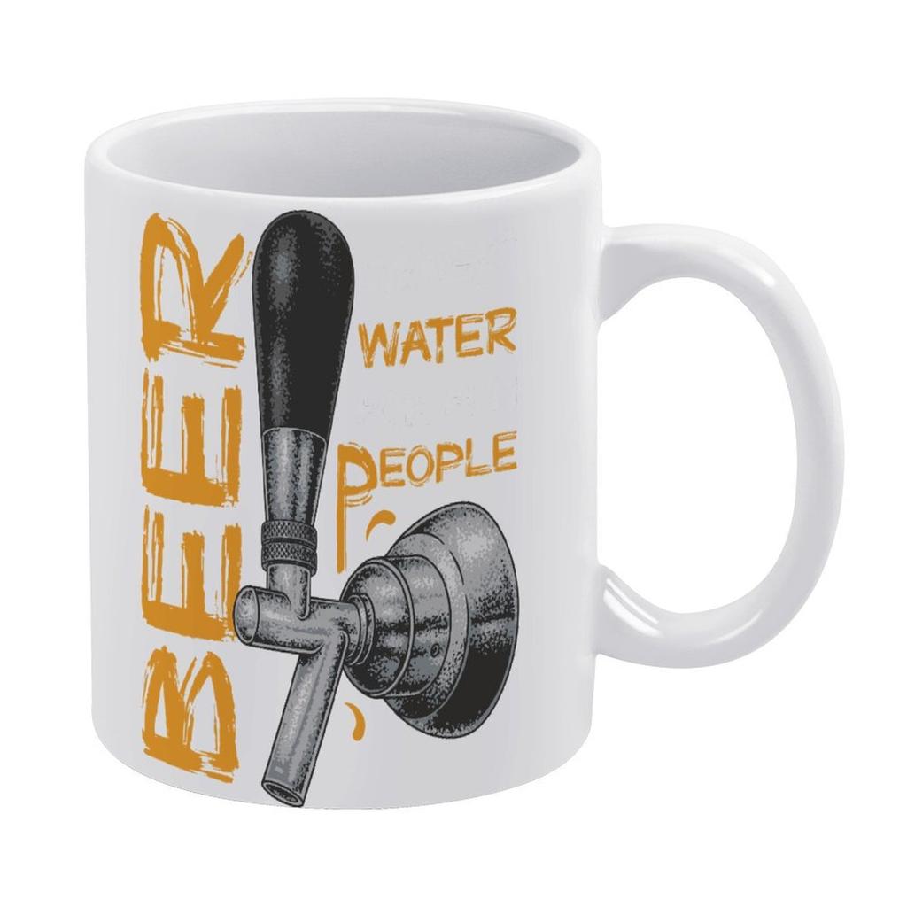 1pc 11oz Double-Sided Printed Mug for Beer Fans, Clean White Ceramic Drinkware