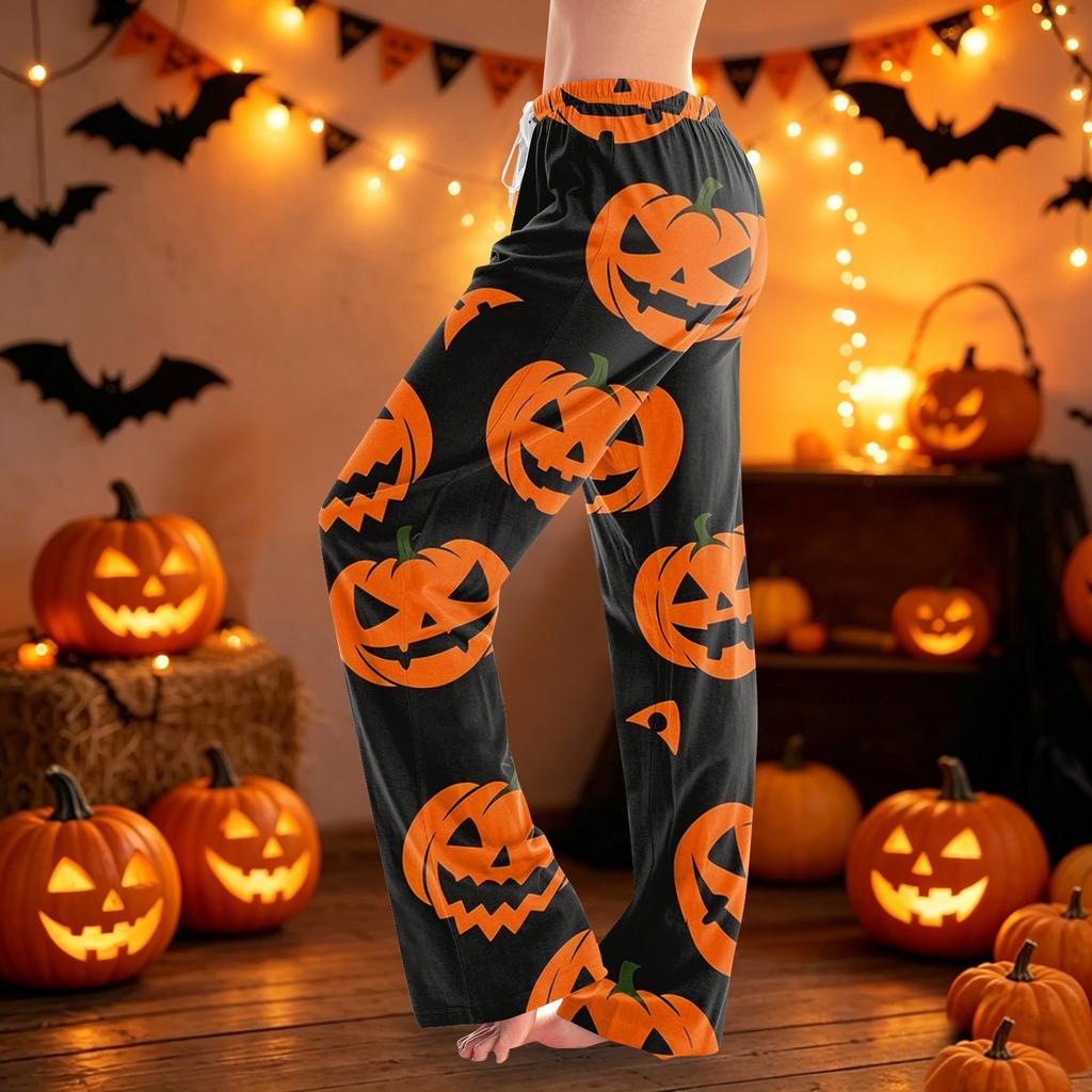 Women's Halloween Print Lounge Pants Drawstring Waist Casual Sleepwear Soft Fabric Relaxed Fit Pajama Bottoms for Home Use