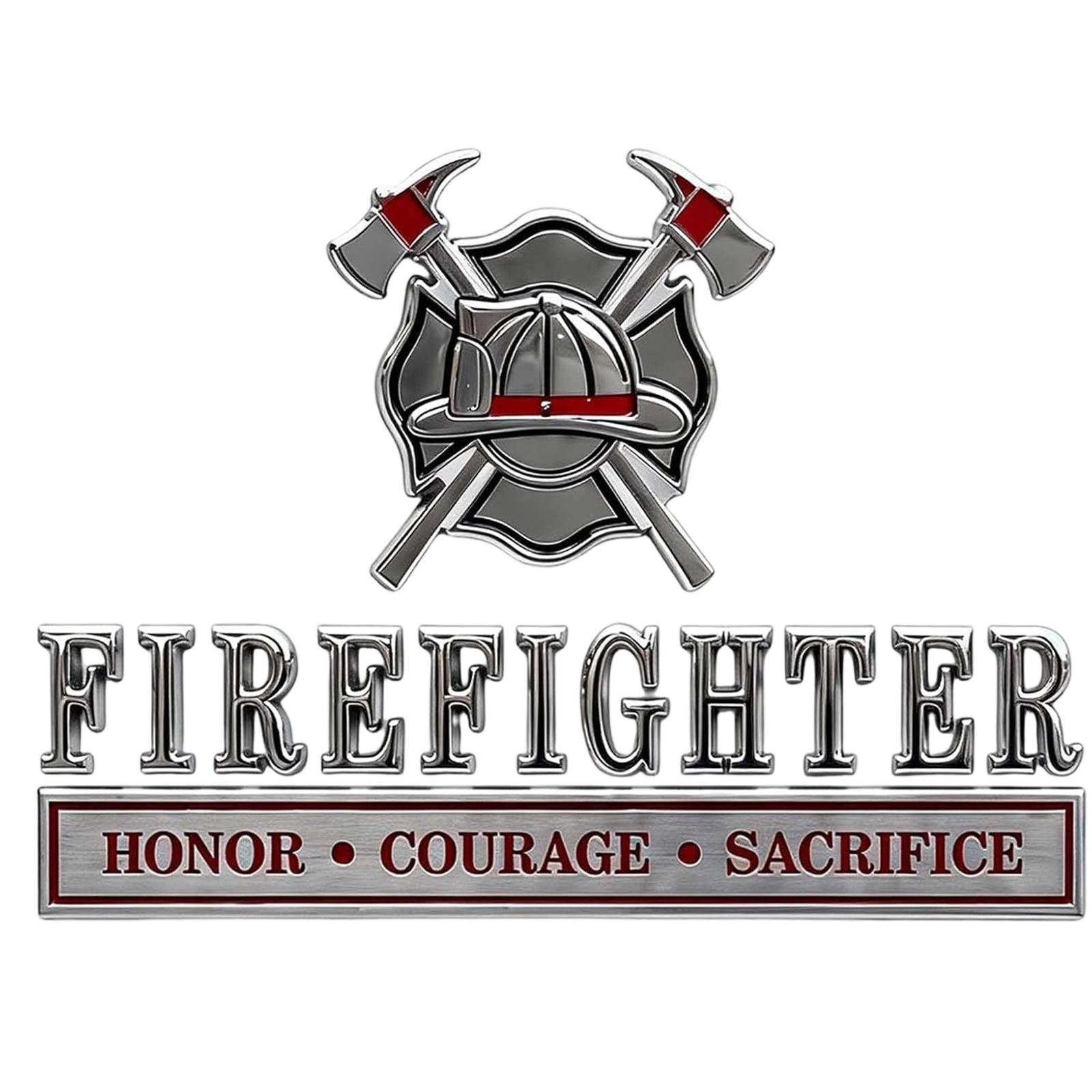 Metal Firefighter Emblem Car Badge with Helmet and Crossed Axes Design Commemorative Vehicle Decal for Firefighter Tribute and Recognition One Size