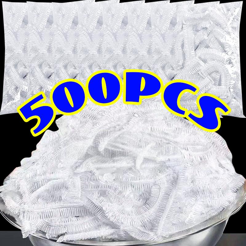 500/100Pcs Disposable Food Cover Kitchen Vegetable Fruit Fresh Lids Dust Food Grade Elastic Plastic Wrap Shower Cap Transparent
