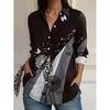 Fashion Women's Casual 3D Flower Prints Blouse Lapel Neck Button Women Long Sleeve Shirts Autumn Womens Clothing