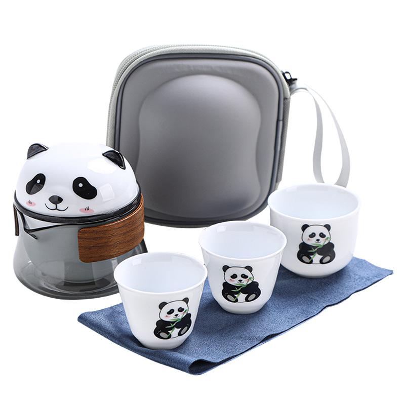 Panda Outdoor Portable Travel Tea Set Panda Ceramic Three Cups Creative Express Cup Business Home Gifts
