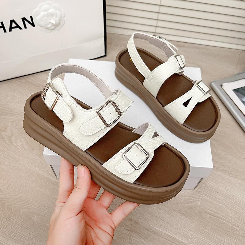 Summer Open-toe Sandals Female One Word Buckle with Flat Bottom Casual Belt Buckle Beach Women Shoes Fashion Women Summer Breathable Shoes