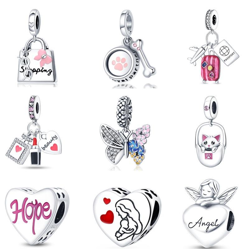 Pan Family Design Copper Silver Plated Airplane Luggage Butterfly Bag Beads Suitable For Pan Family Bracelet Diy