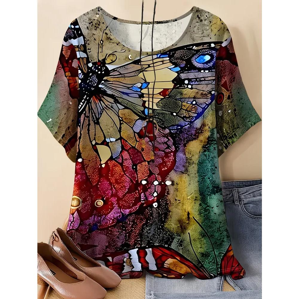 Women's Flower Print Versatile Top Casual Short Sleeve Loose Comfortable T-Shirts Women’s