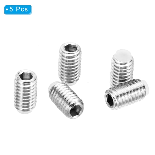 PATIKIL M6 x 10mm Nylon Tip Set Screws, Pack of 5, Metric Hex Socket Head Cup Point Anti-Slip Set Screws, Internal Hex Drive Hardware, 304 Stainless S