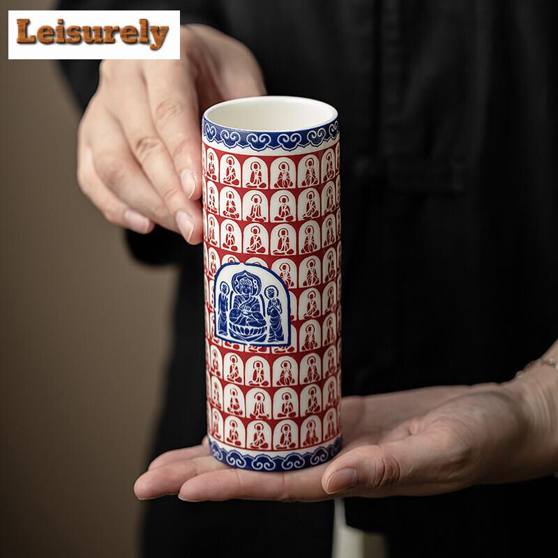 Thousand Buddha White Porcelain Vase Retro Ornaments for Home Cachepot Plant Pot Basket Household Flowerpot Tea Ceremony Gift