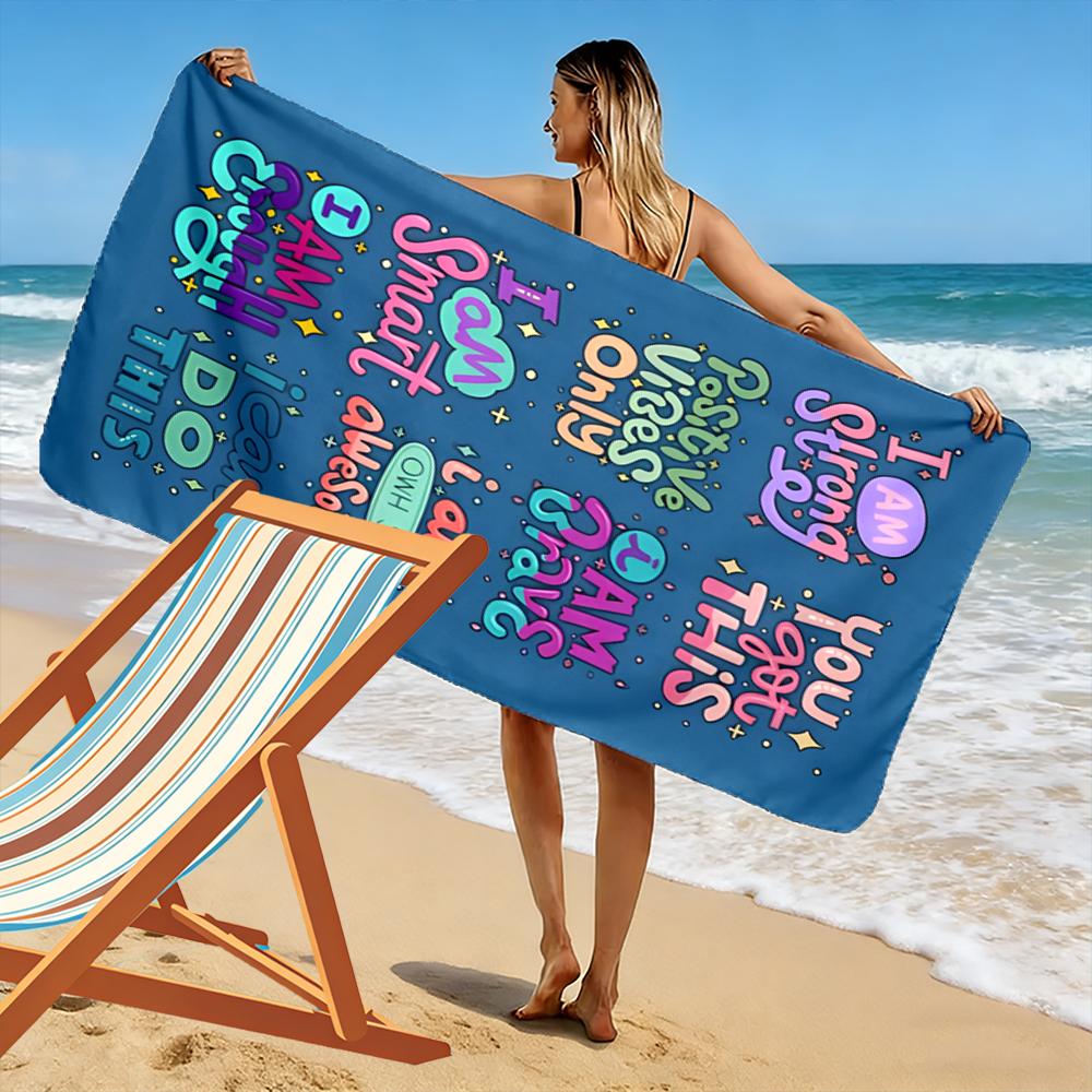 Positive Quotes Colorful Typography Beach towel quick-drying for travel outdoor sports jogging beach and swimming