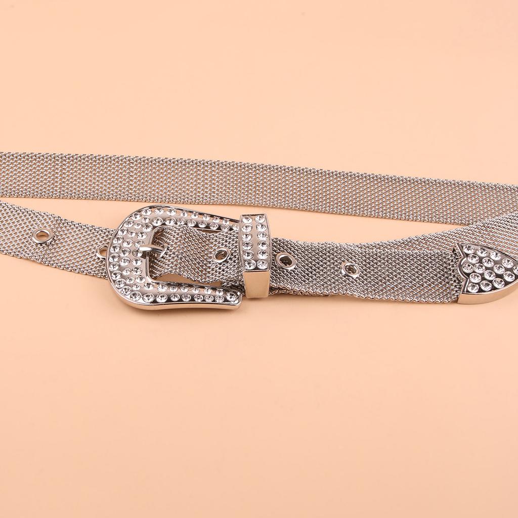 New Diamond Buckle Silver Metal Punk Belt Casual Women's Fashion Waist Chain European and American