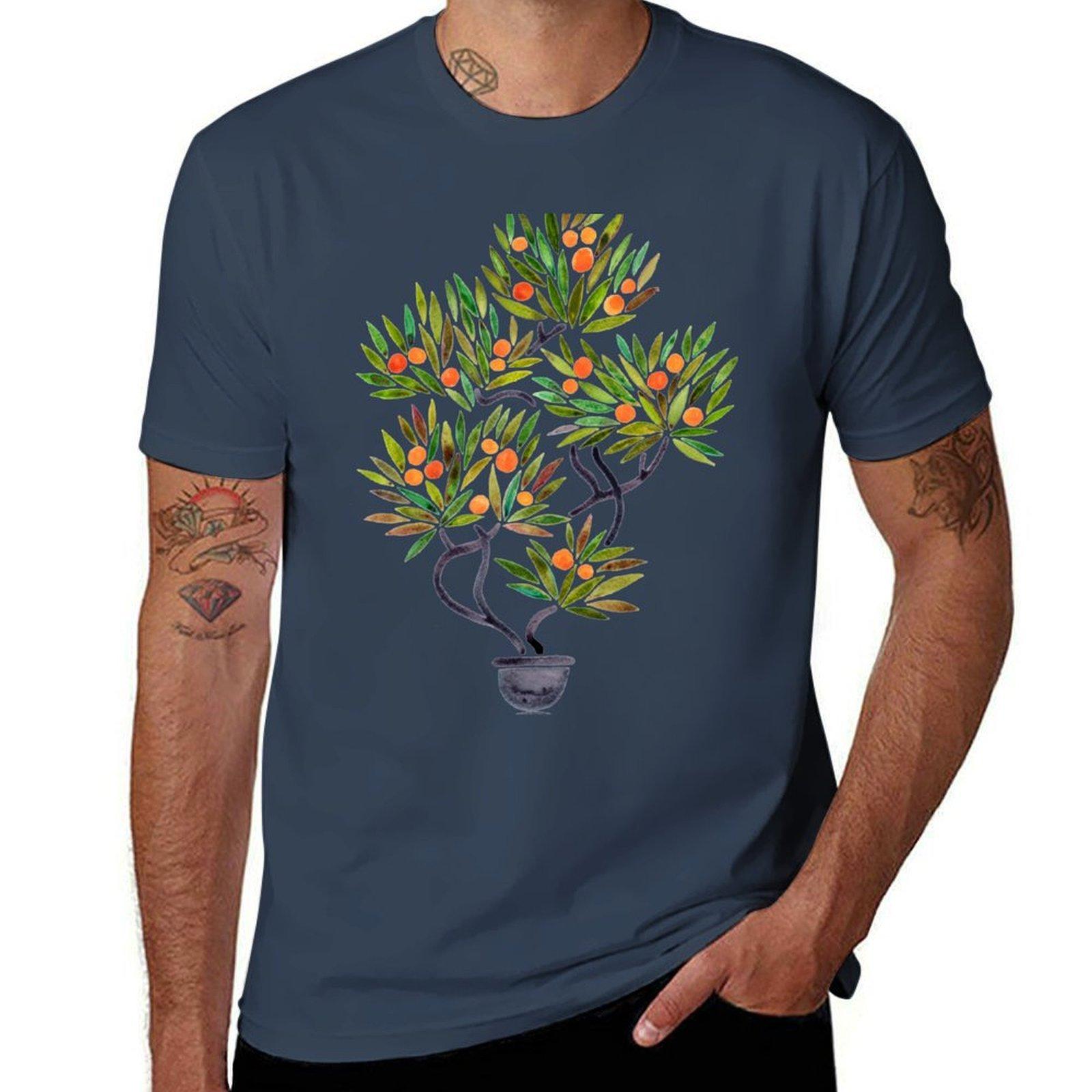 Bonsai Tree  Orange Fruit TShirt Comfortable Basic Crew Neck Tee S