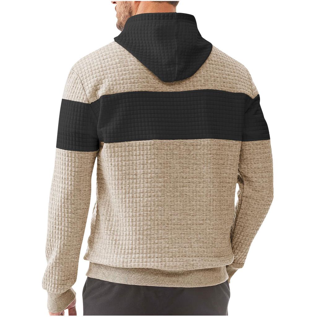 Men's Casual Sweatshirts Long Sleeve Drawstring Color Block Pullover Graphic Hoodies With Pockets