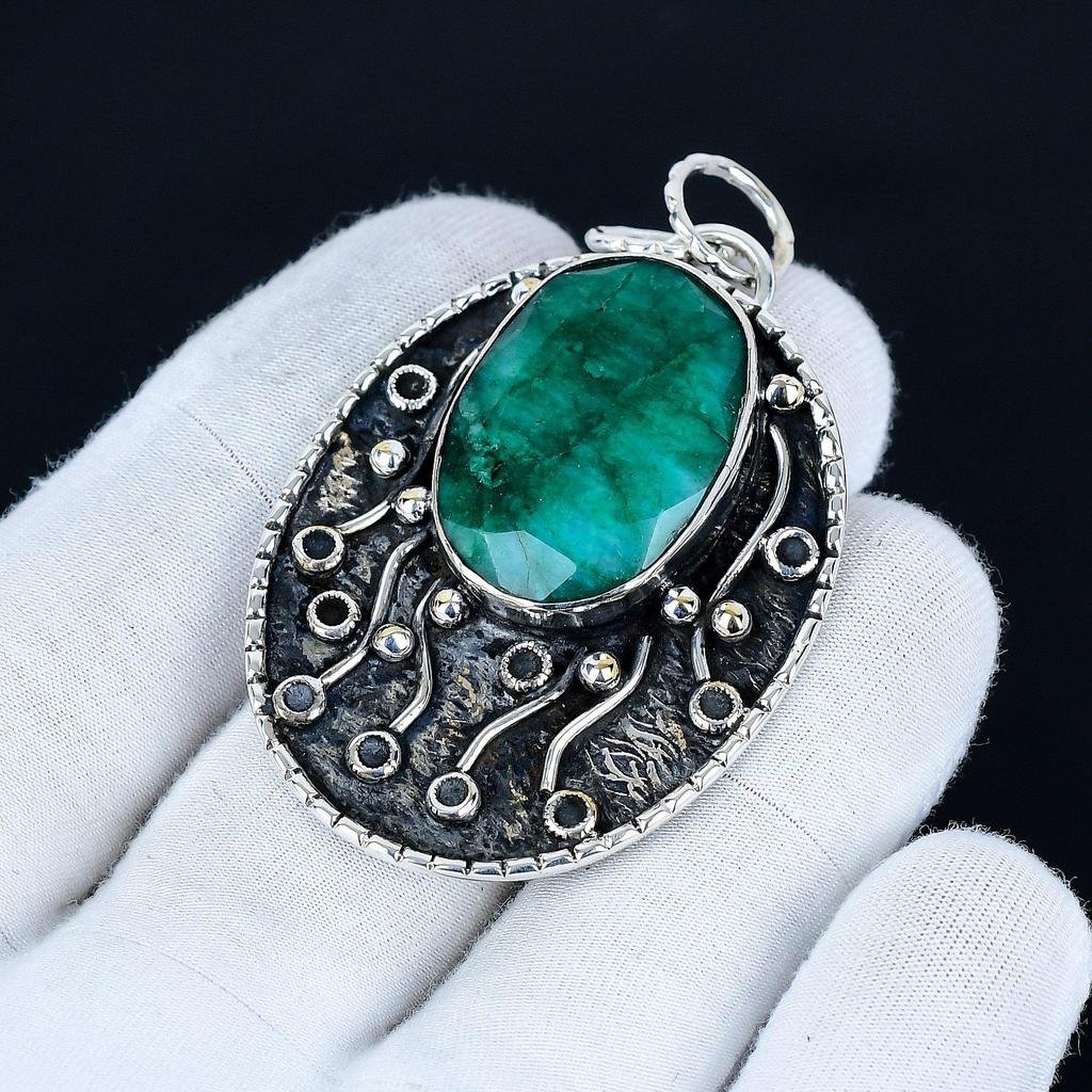 Emerald Pendant, 925 Sterling Silver Handmade Jewelry, Emerald Silver Pendant, Party Wear Jewelry For Women's, Pendant Christmas Gift
