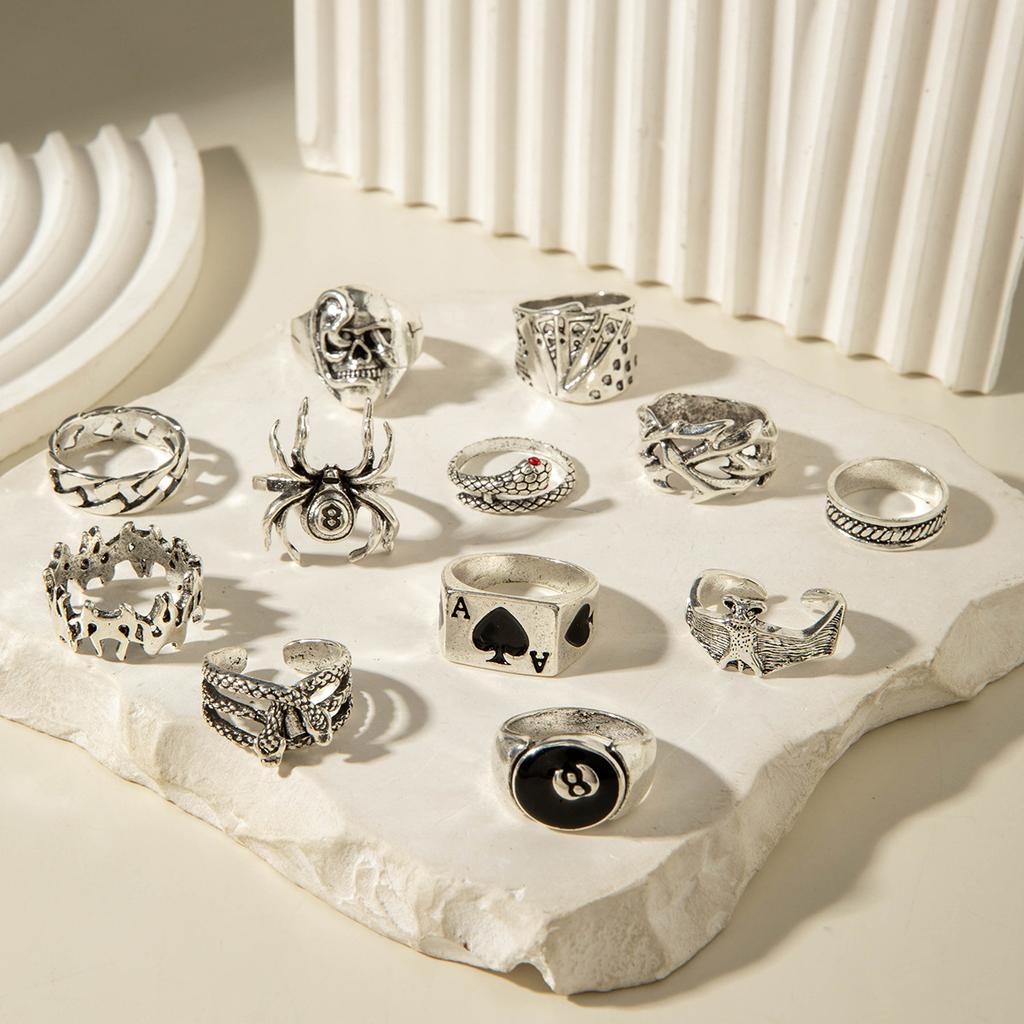 Accessories, dark alloy skull, dripping oil, retro ring, hip-hop exaggerated ring set.