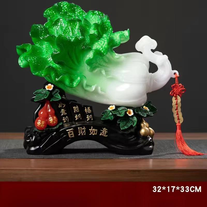 Lucky Cabbage Wealth Figurine, Resin Chinese Fortune Cabbage Sculpture For Living Room, Office, Shop, Cabinet And Home Decor