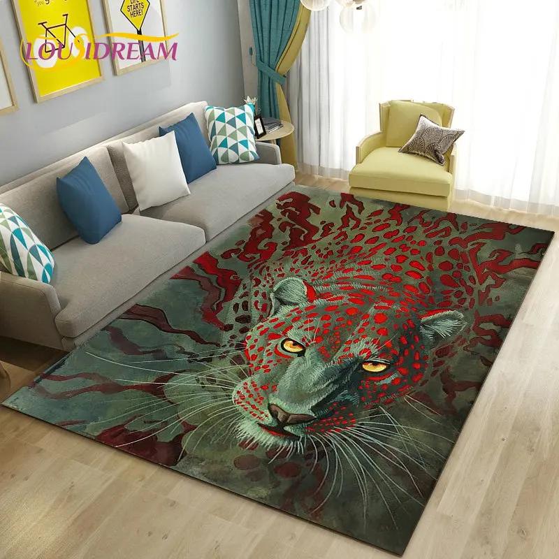3D Cartoon Dier Luipaard Jachtluipaard Gebiedskleed Tapijt voor Woonkamer Slaapkamer Speelkamer Sofa decoratie huis Antislipkleed Vloermat Zacht