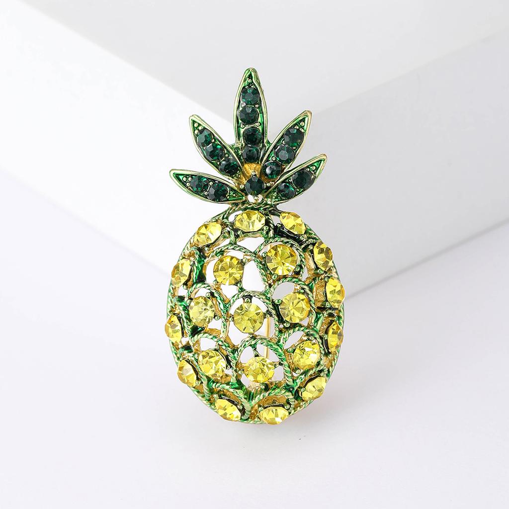 Luxury Rhinestone Pineapple Brooches for Women Enamel Fruit Plant Pins Necklace Event Party Gifts Decoration Clothes Accessories