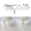 Gothic Lace Choker Halloween Cosplay Choker Statement Jewelry for Women Girl Heart Charm Leather Choker Necklace